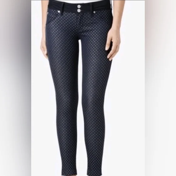 Hudson Women's Collin Vice Versa Skinny Gold Polka-Dot Denim Jeans Size 25 Dark - Picture 1 of 15